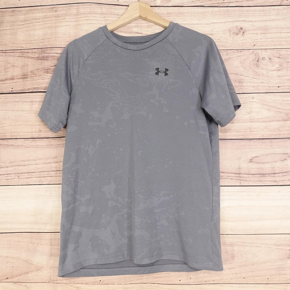 Under Armour T-Shirt Youth XL YXL 18-20 Gray Camo Loose Short Sleeve Athletic